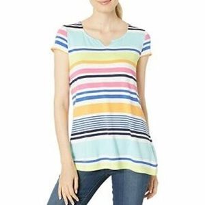 Tribal Printed Striped Jersey Cap Sleeve Top